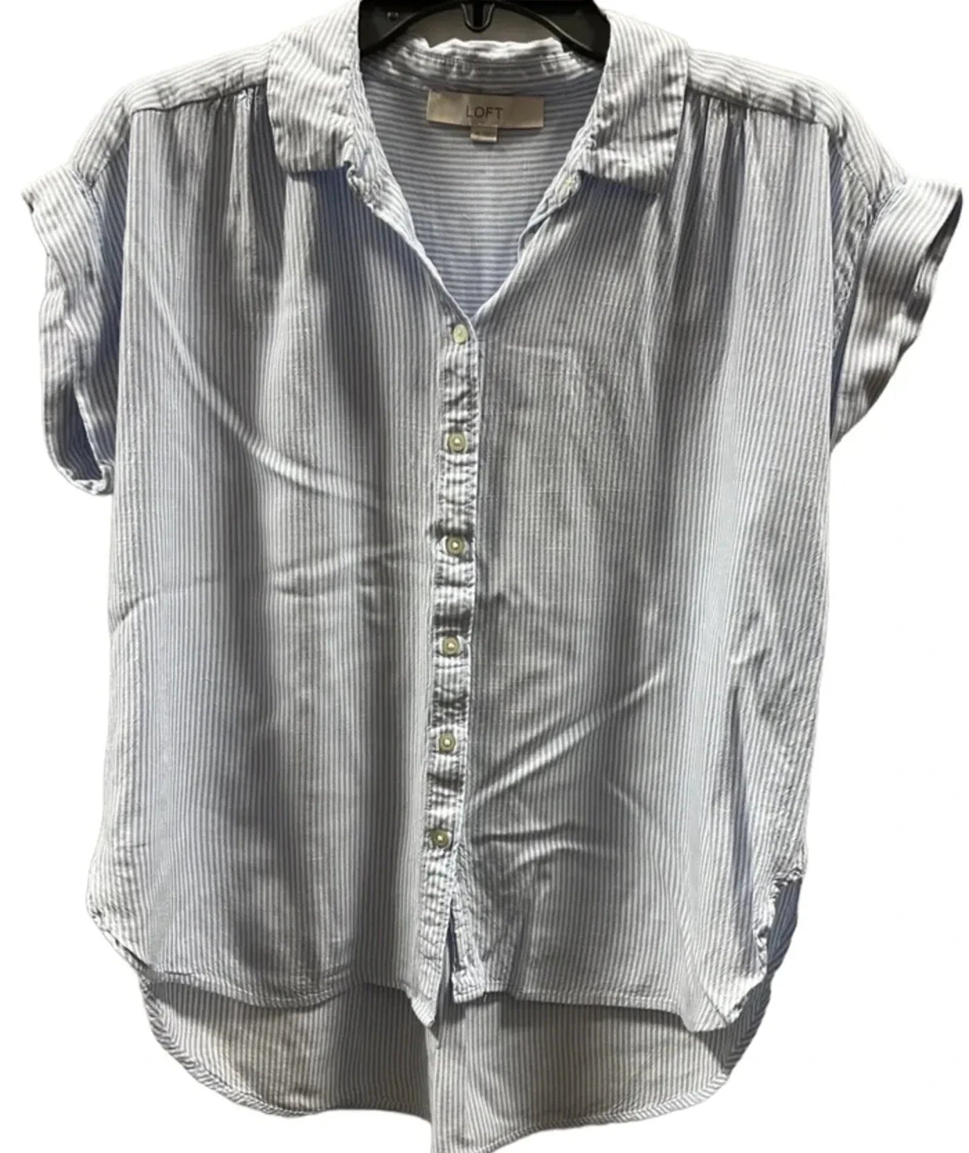 Blouse Short Sleeve By Loft In Striped Pattern, Size: M