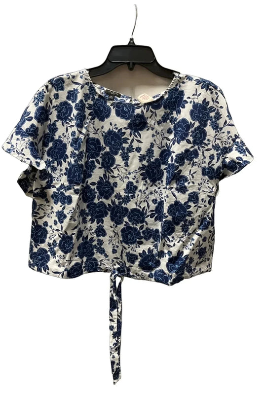 Top Short Sleeve By Talbots In Blue & White, Size: Mp