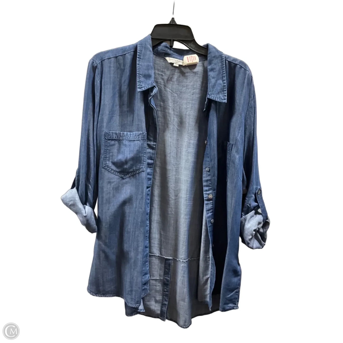 Blouse Long Sleeve By Liverpool In Blue, Size: Xl