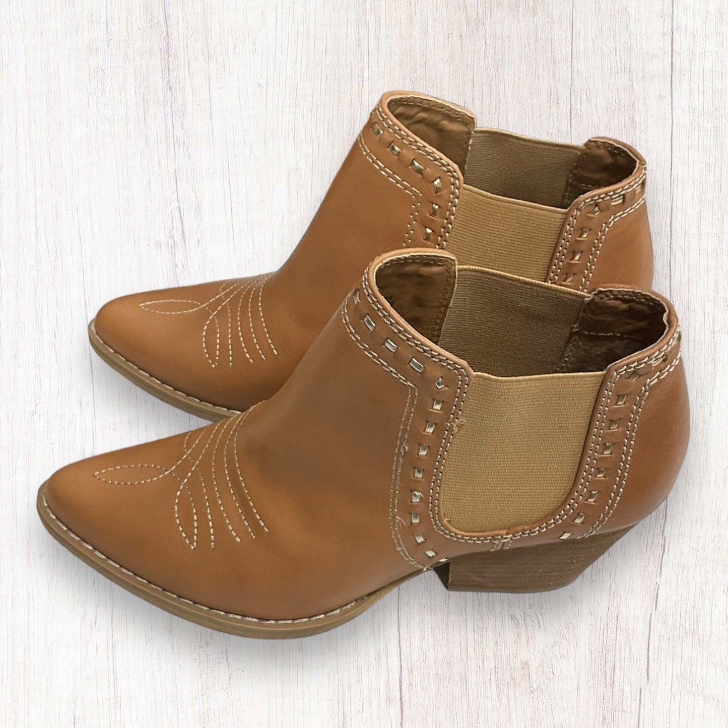 Tan Boots Ankle Heels Reba, Size 7