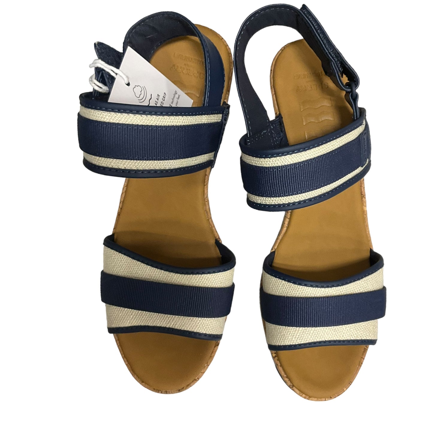 Blue & Tan Sandals Heels Wedge Sperry, Size 10