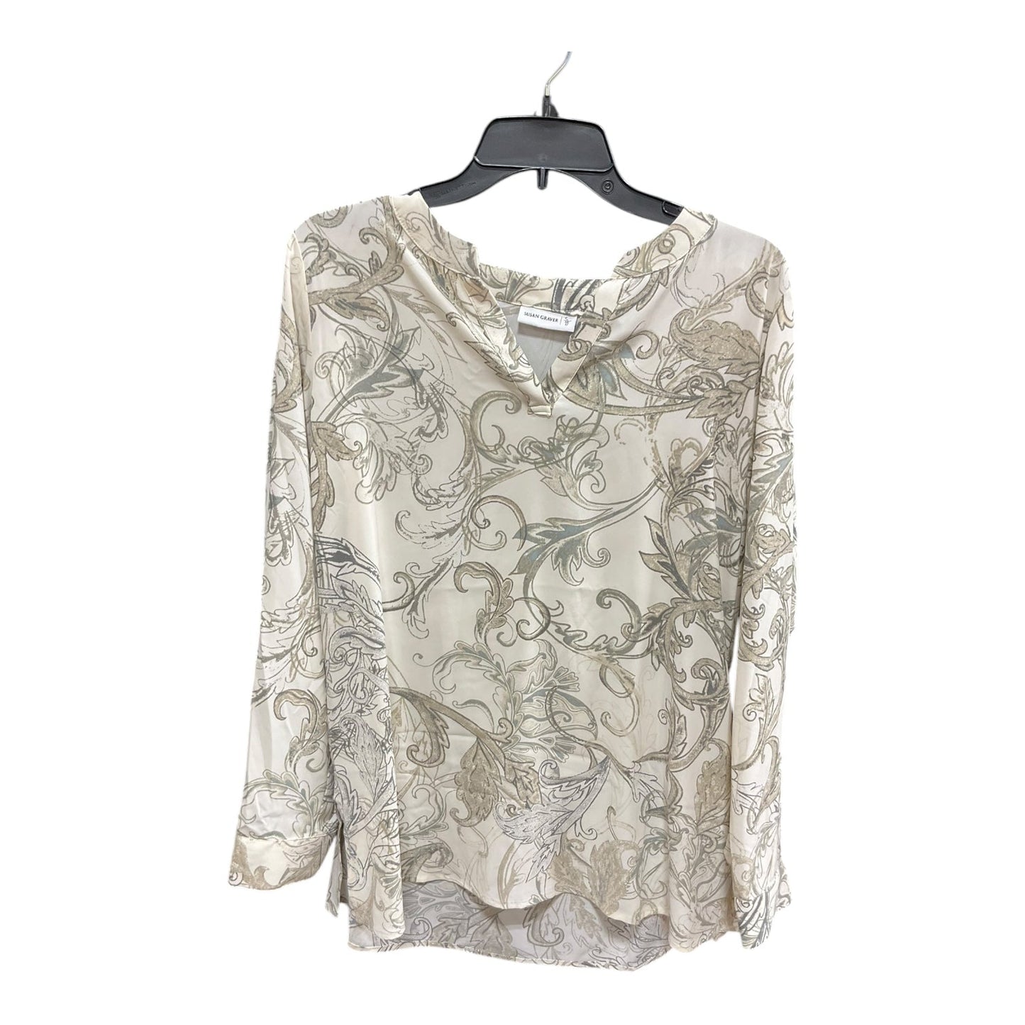 Top Long Sleeve By Susan Graver In Cream & Tan, Size: M