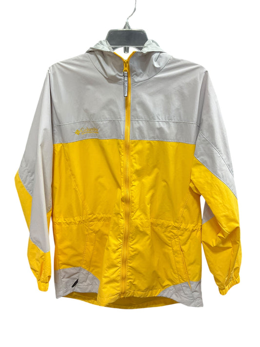 Jacket Windbreaker By Columbia In Grey & Yellow, Size: M