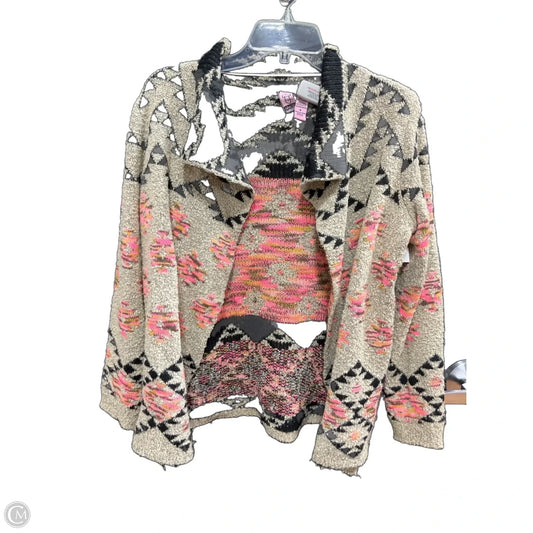 Sweater Cardigan By Love On A Hanger In Pink & Tan, Size: M