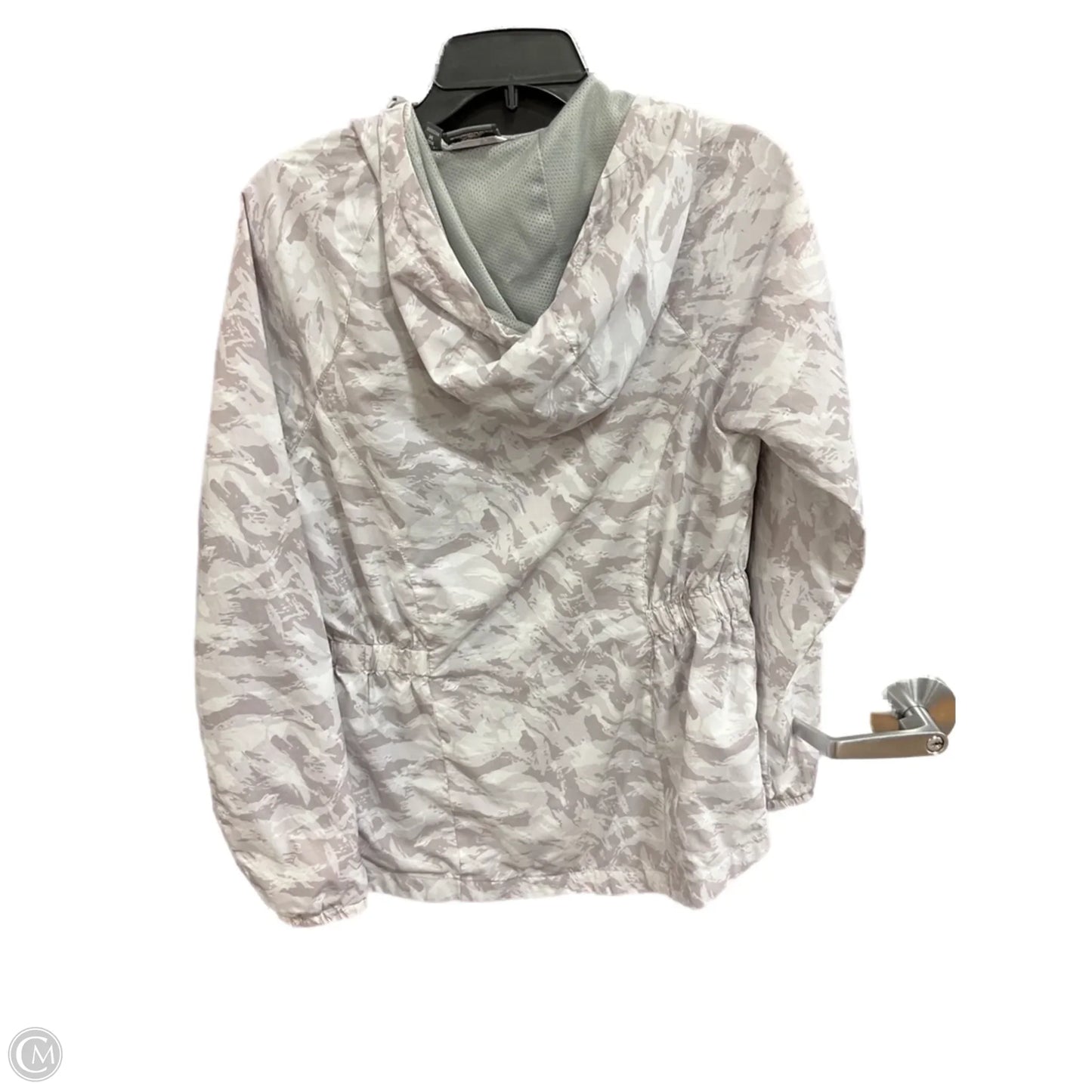 Jacket Windbreaker By New Balance In Grey & White, Size: M