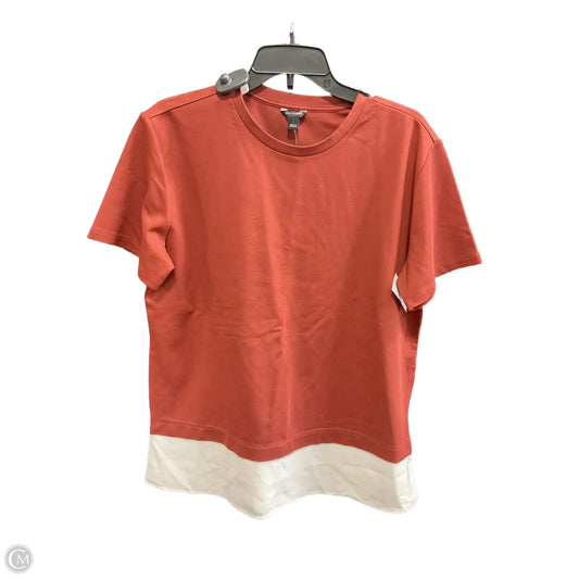 Top Short Sleeve By Ann Taylor In Orange & White, Size: L