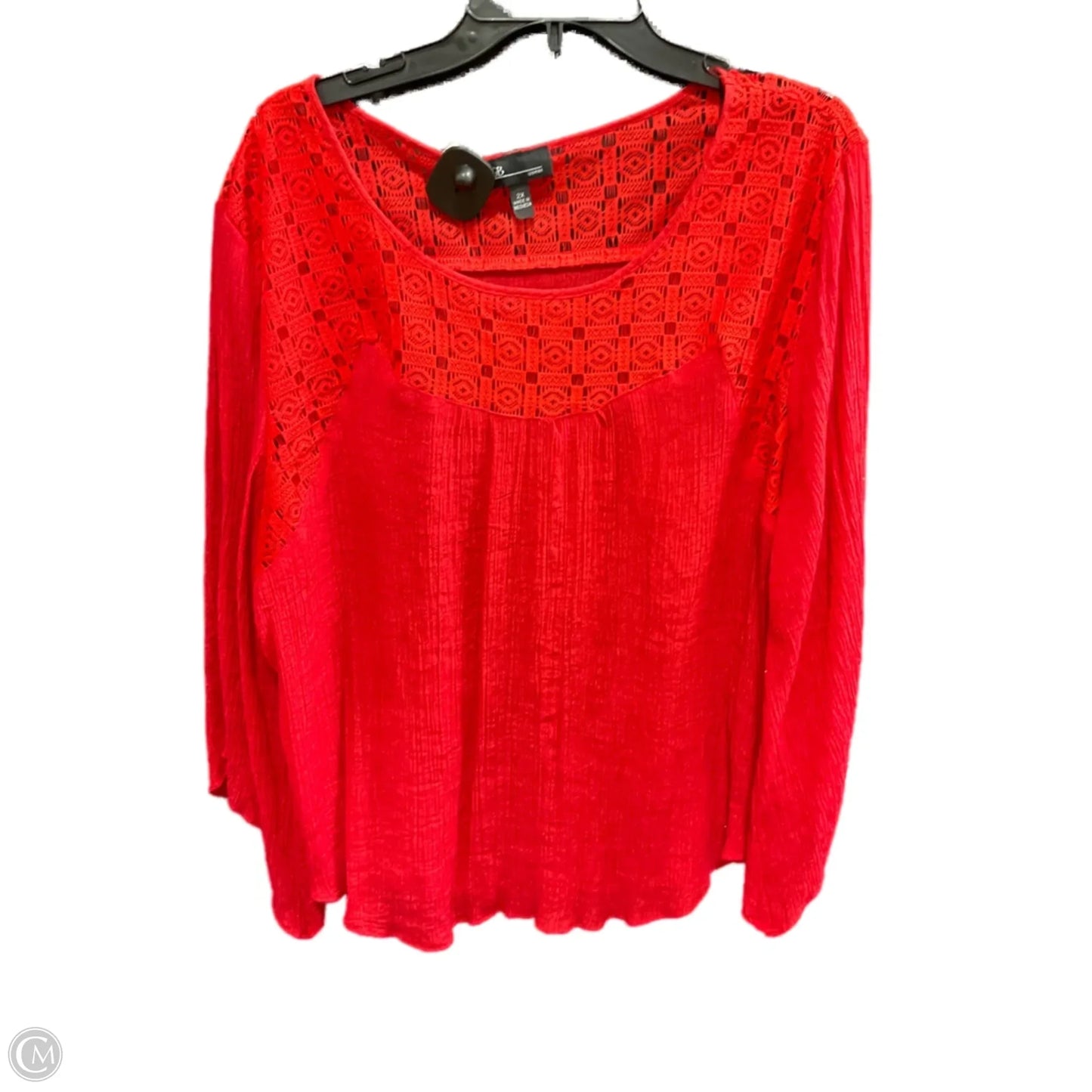 Top Long Sleeve By Agb In Red, Size: 2x