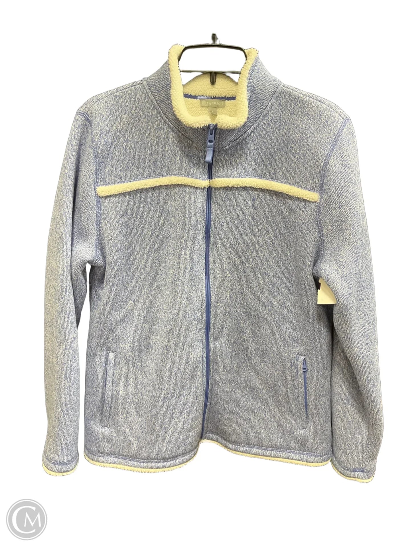 Jacket Fleece By Talbots In Blue & Cream, Size: L
