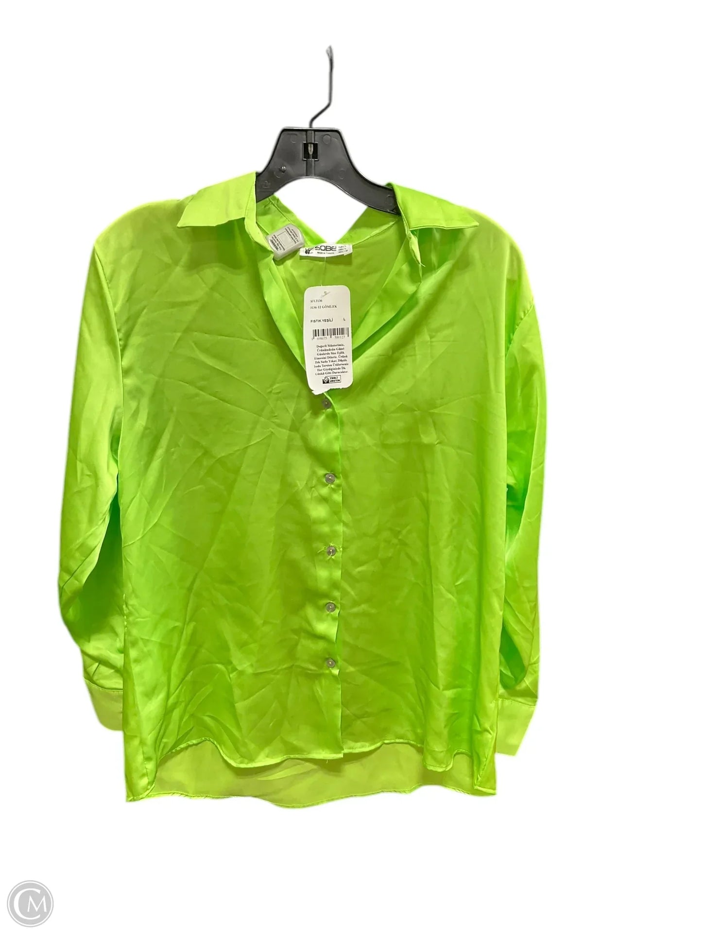 Blouse Long Sleeve By Clothes Mentor In Green, Size: L