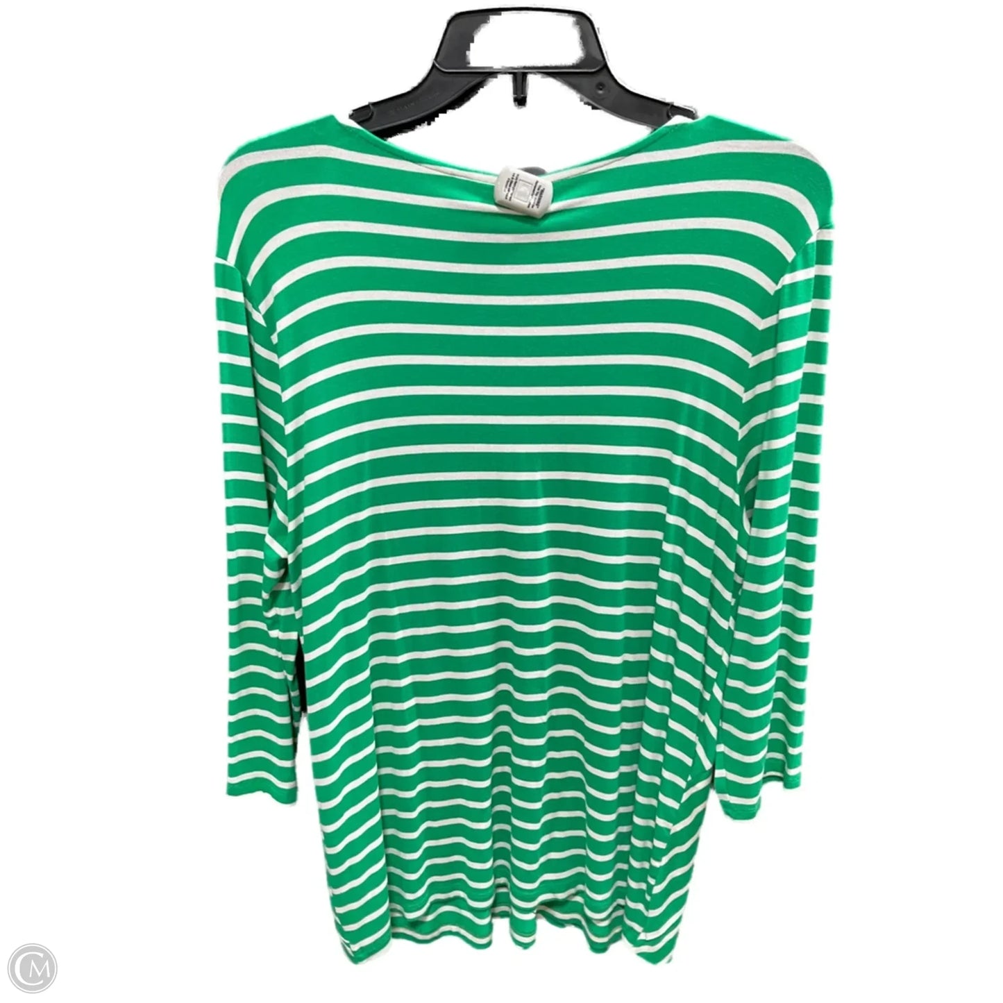 Top Long Sleeve By Chicos In Green & White, Size: M