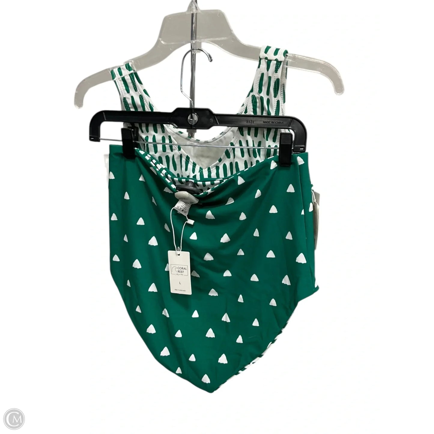 Swimsuit 2pc By Clothes Mentor In Green & White, Size: L