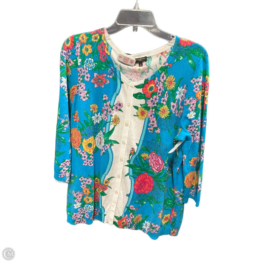 Sweater Cardigan By Talbots In Floral Print, Size: 1x