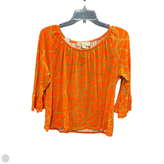 Top 3/4 Sleeve By Michael By Michael Kors In Orange & Tan, Size: L