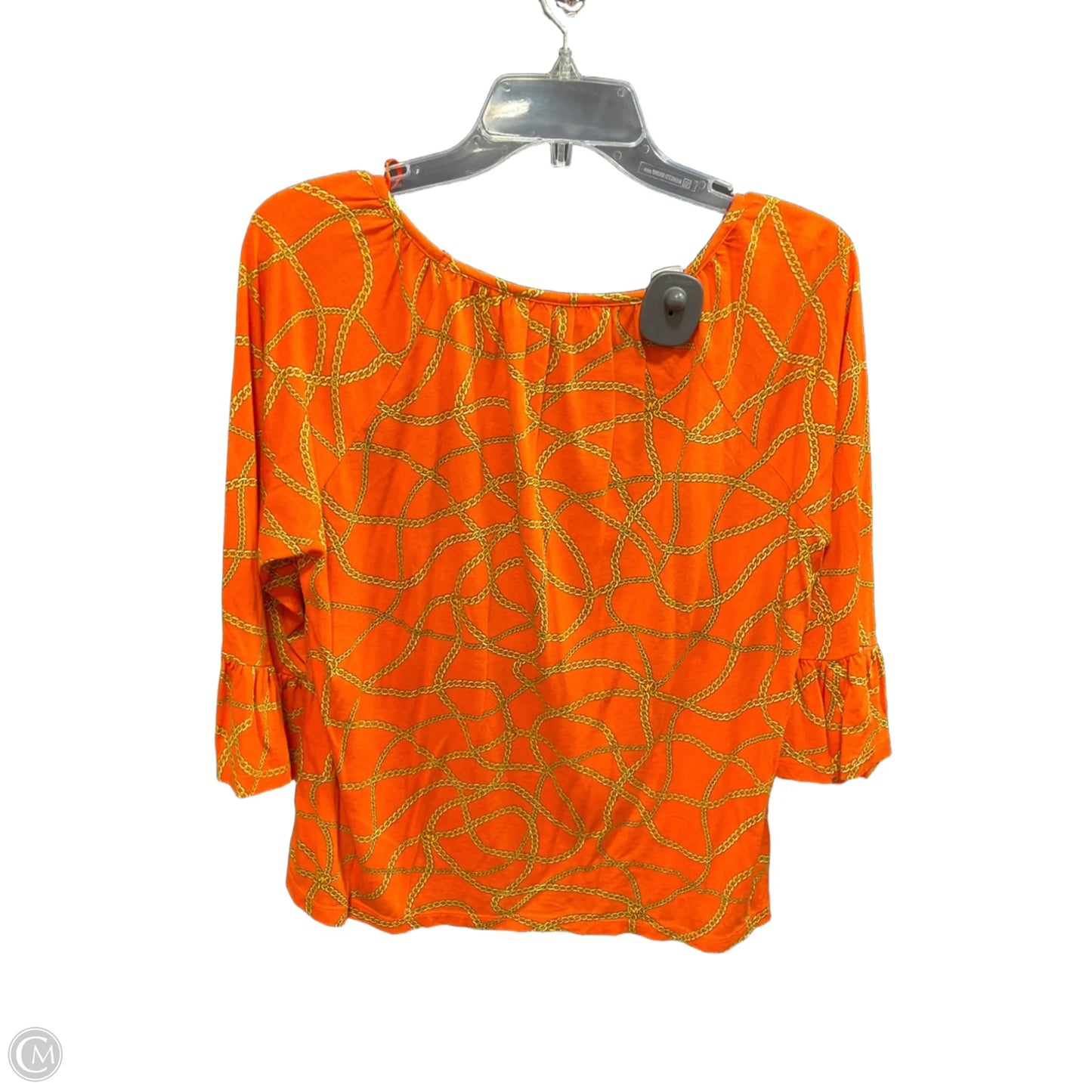 Top 3/4 Sleeve By Michael By Michael Kors In Orange & Tan, Size: L