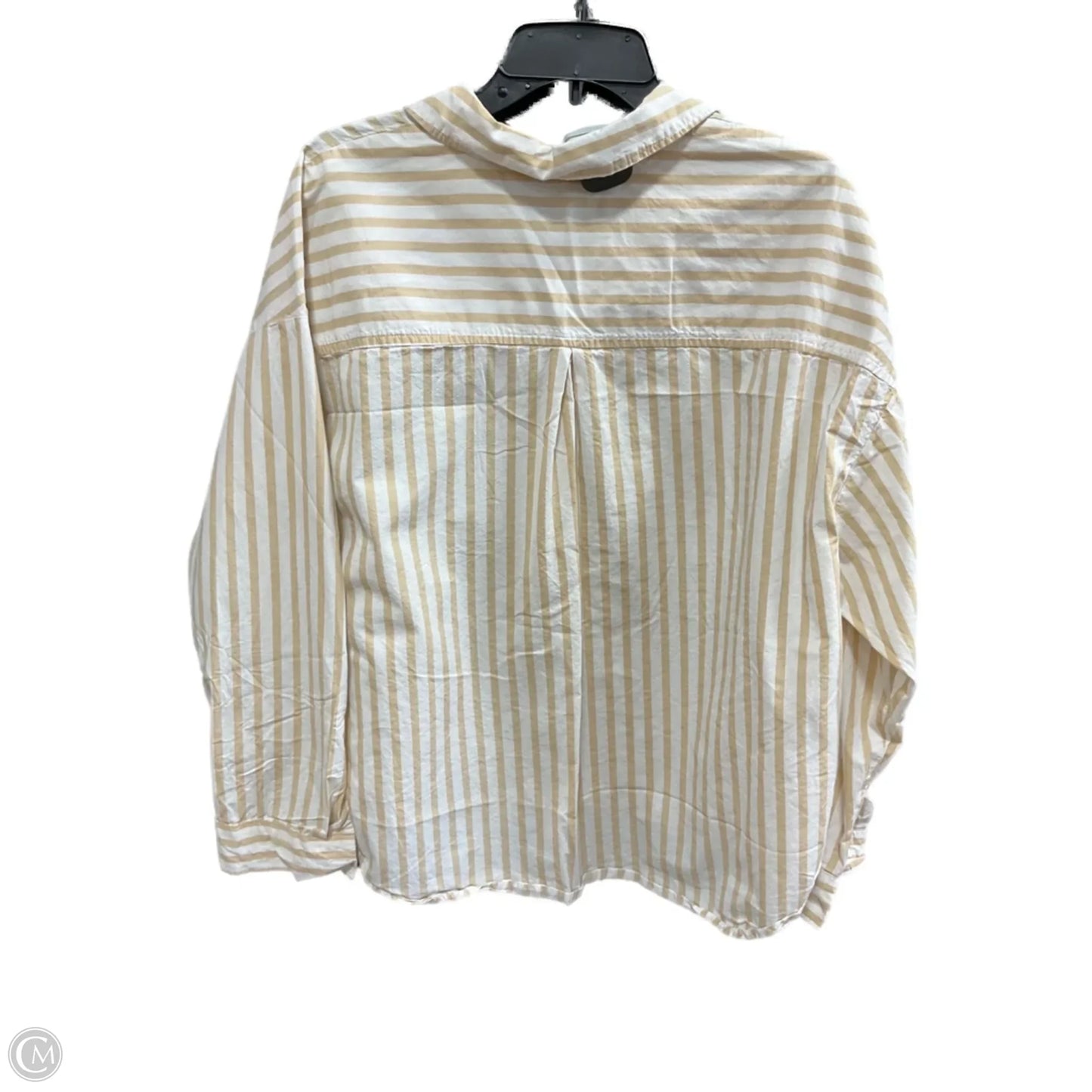 Blouse Long Sleeve By Old Navy In Tan & White, Size: Xl