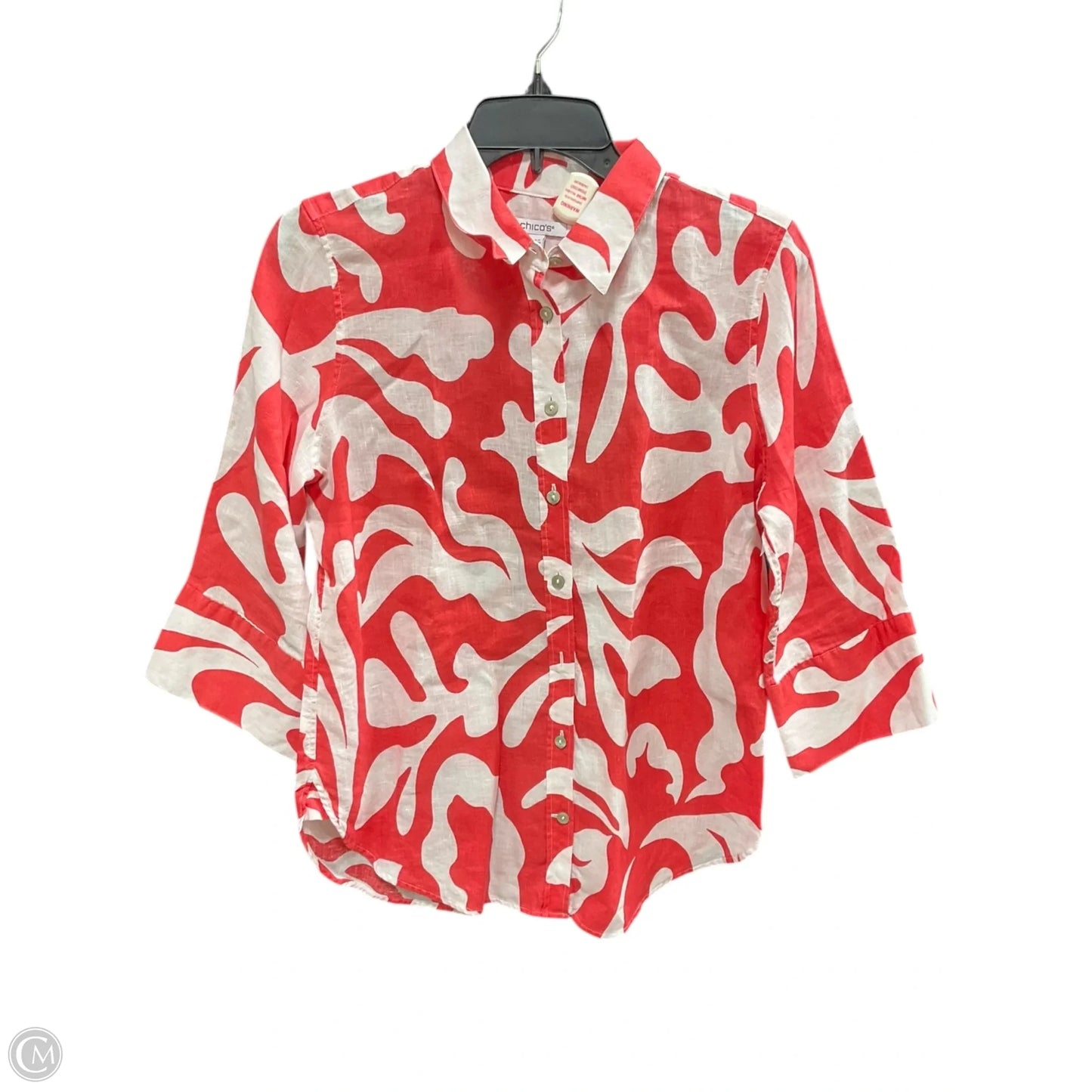 Blouse Long Sleeve By Chicos In Pink & White, Size: 4