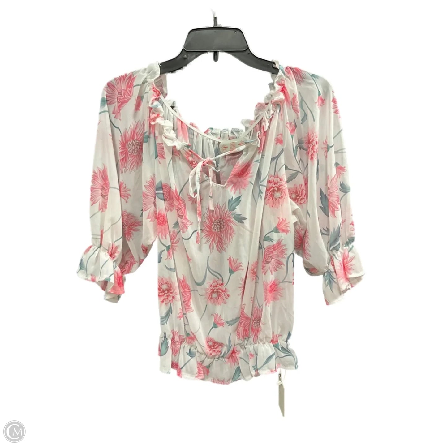 Top Short Sleeve By Clothes Mentor In Pink & White, Size: L
