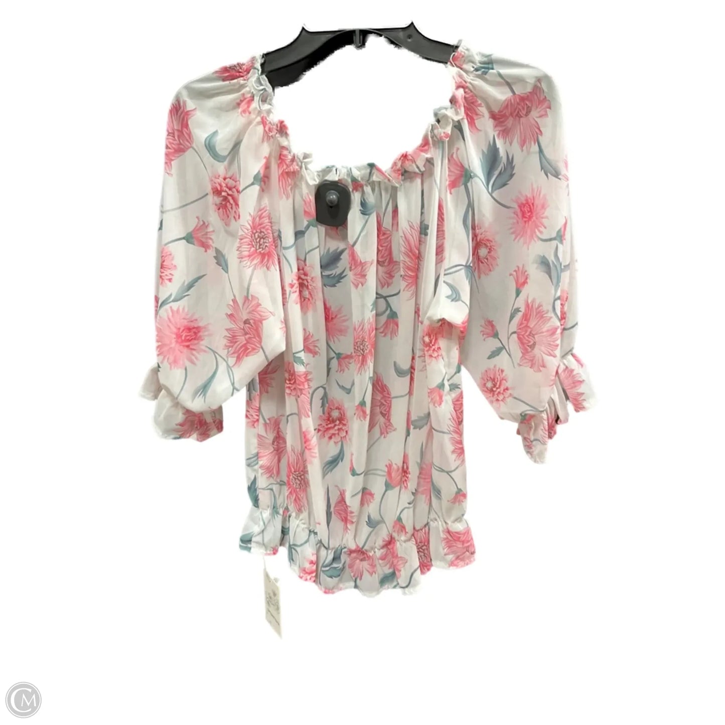 Top Short Sleeve By Clothes Mentor In Pink & White, Size: L