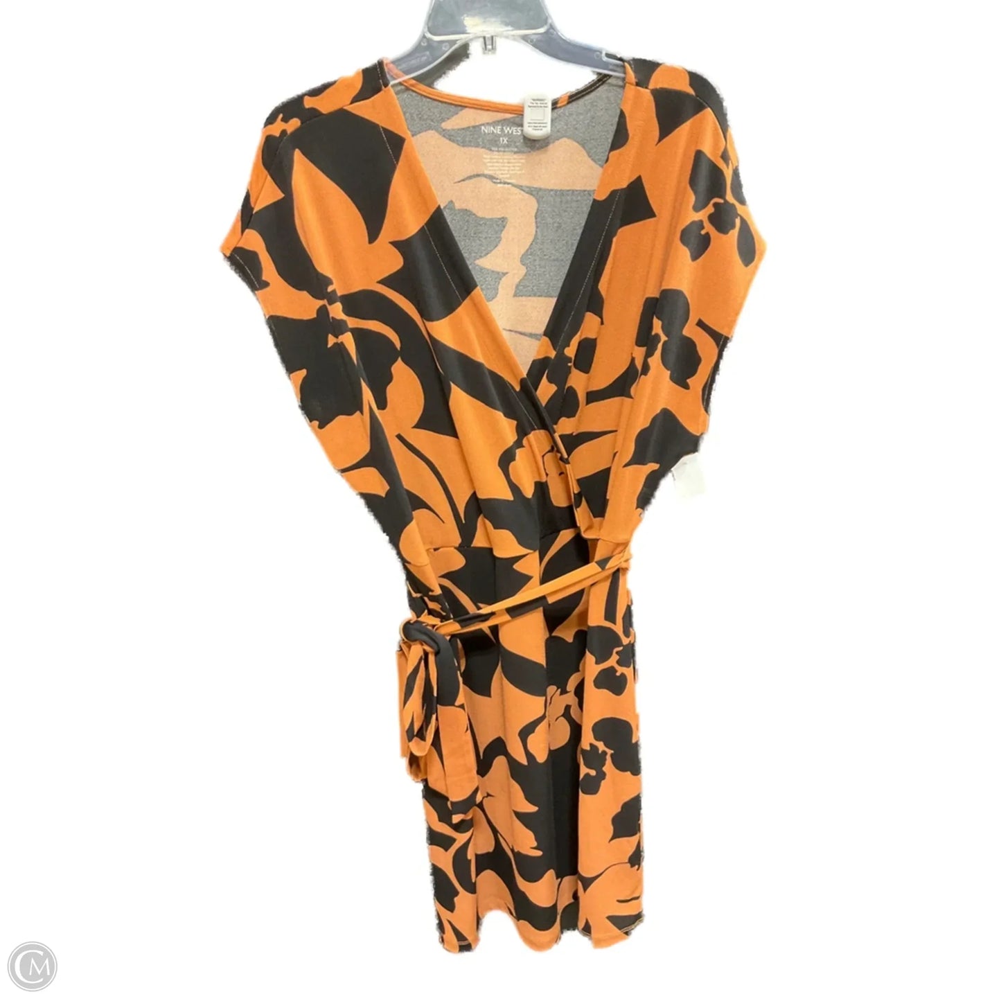 Dress Casual Midi By Nine West Apparel In Black & Orange, Size: 1x