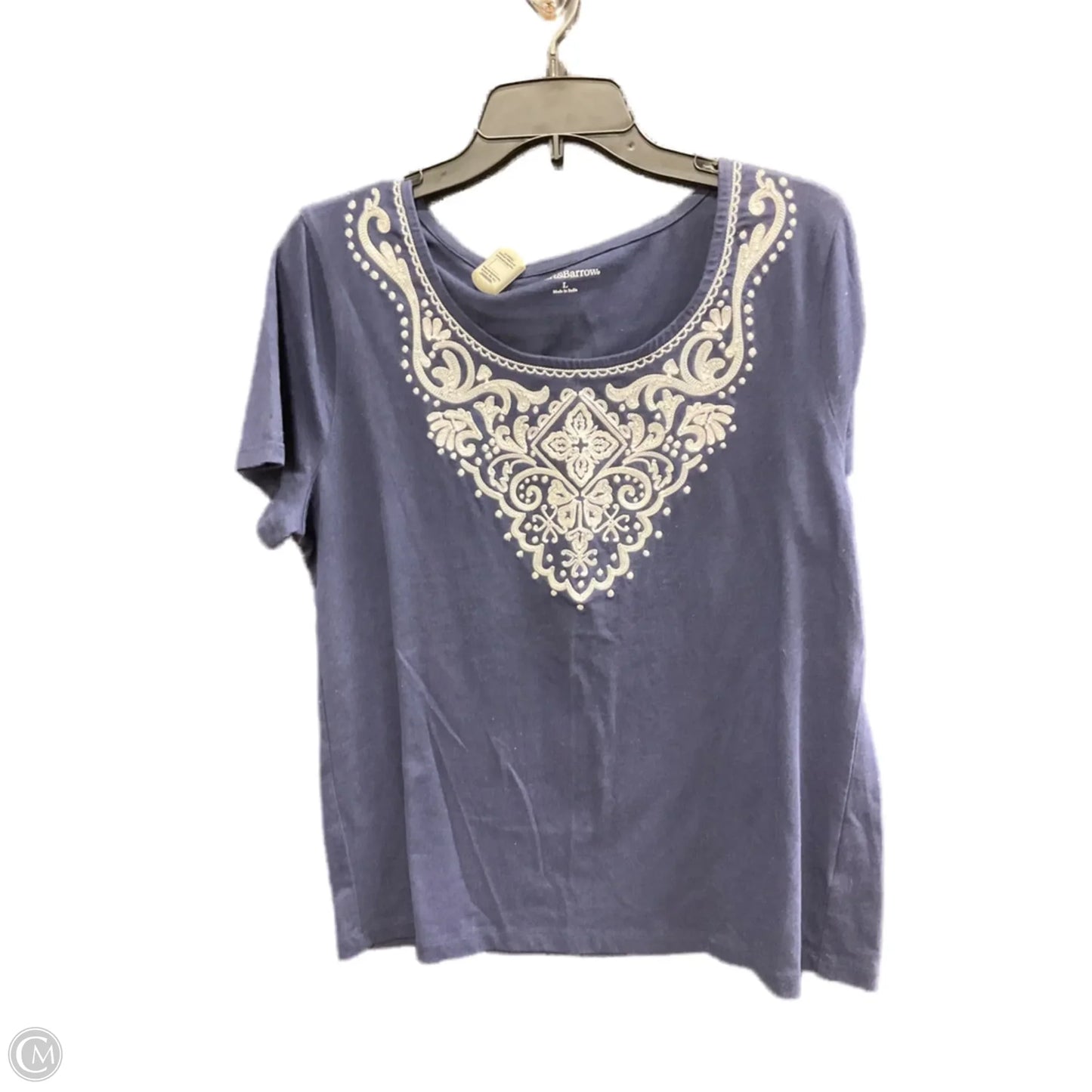 Top Short Sleeve By Croft And Barrow In Blue & White, Size: L