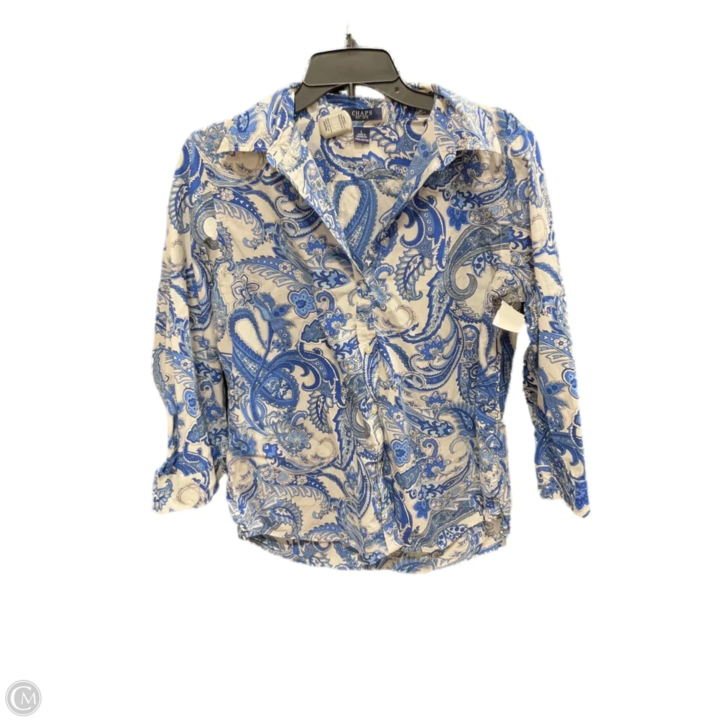 Blouse Long Sleeve By Chaps In Blue & White, Size: L