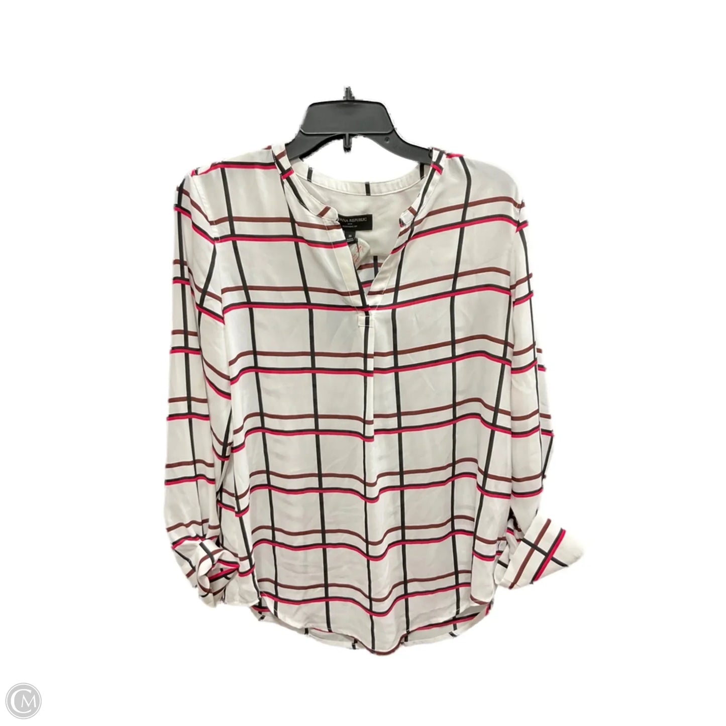 Top Long Sleeve By Banana Republic In Pink & White, Size: M
