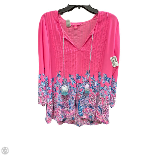 Top Long Sleeve Designer By Lilly Pulitzer In Blue & Pink, Size: M