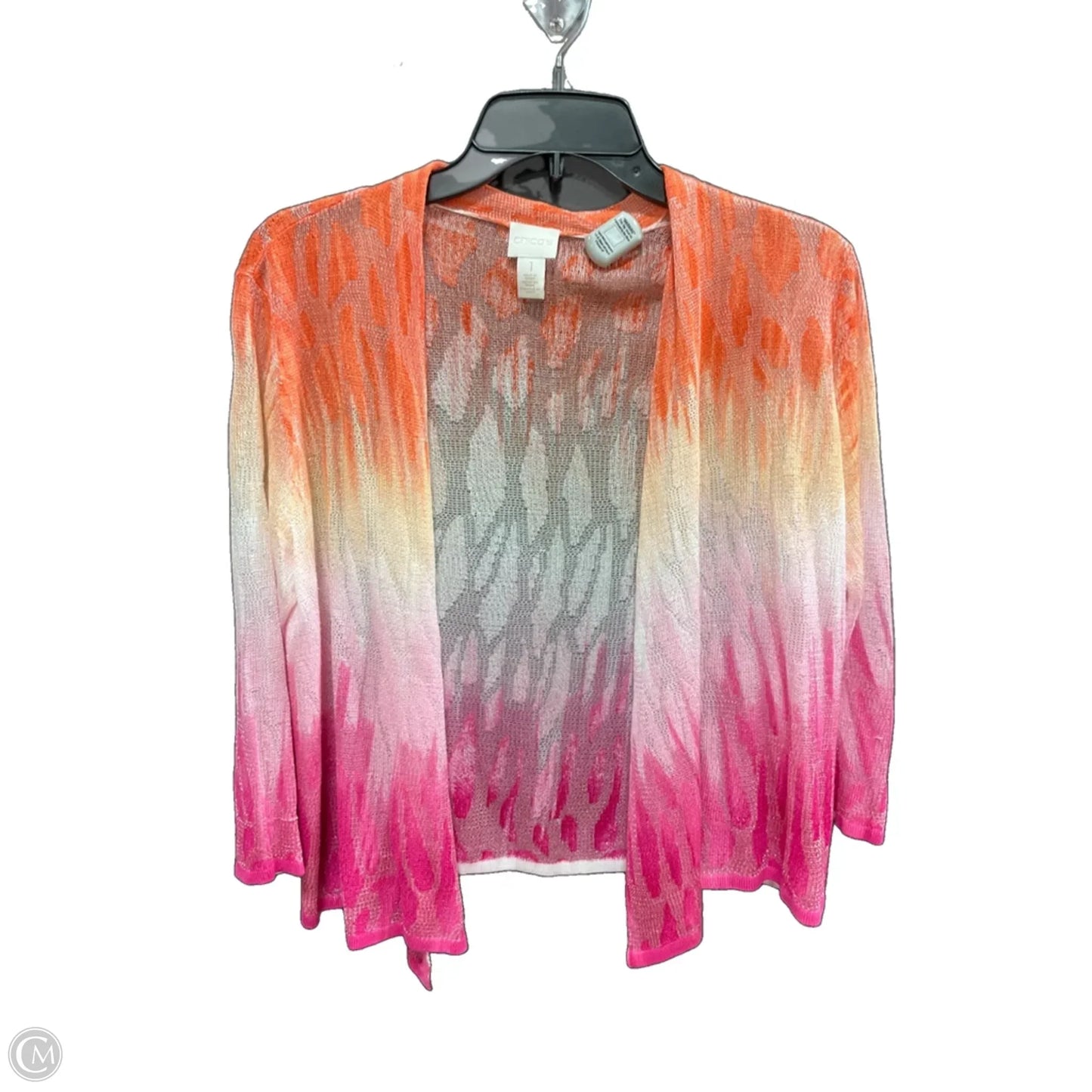 Sweater Cardigan By Chicos In Orange & Pink, Size: M