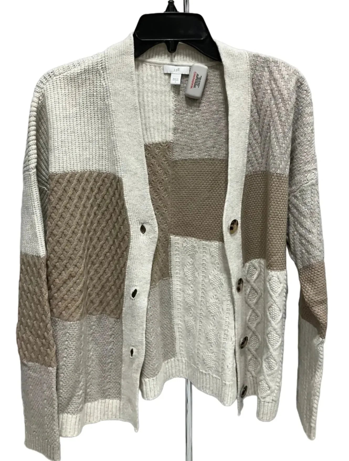 Sweater Cardigan By J. Jill In Tan & White, Size: S