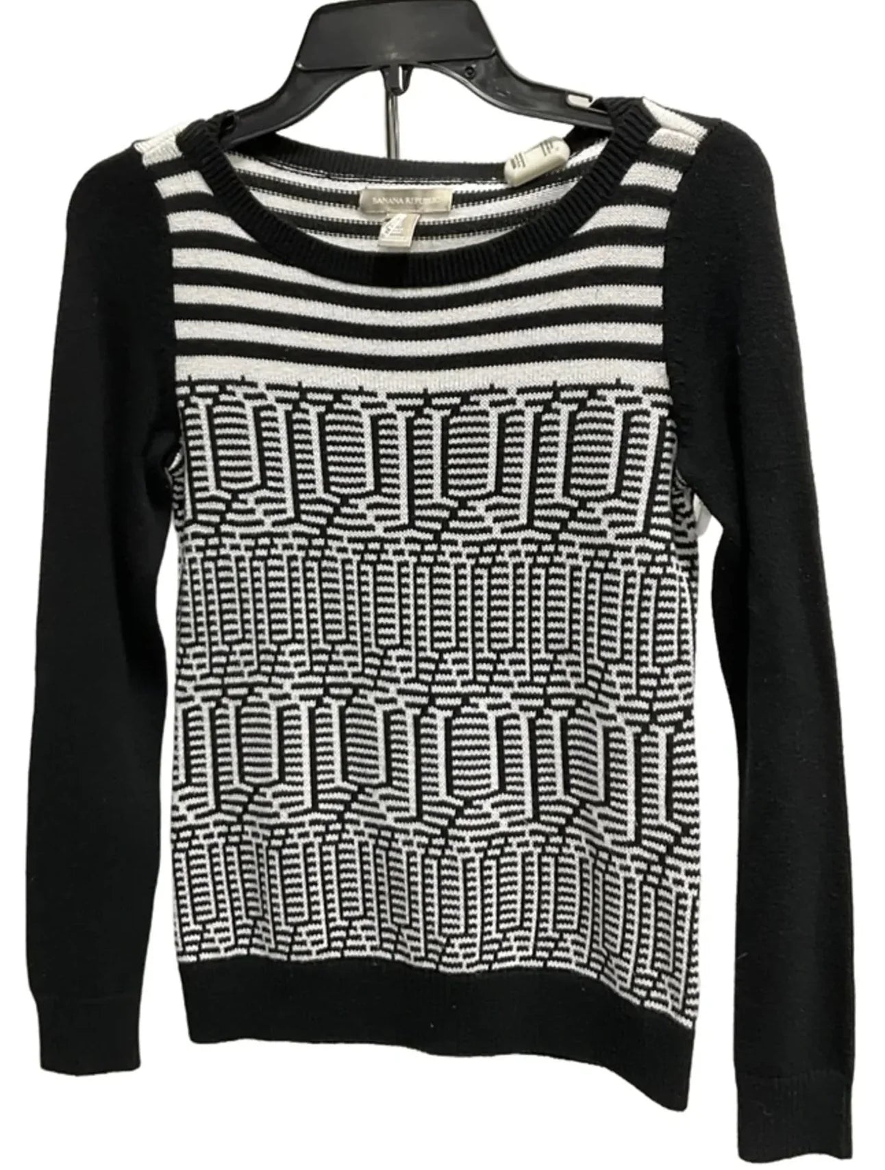 Top Long Sleeve By Banana Republic In Black & White, Size: Xs