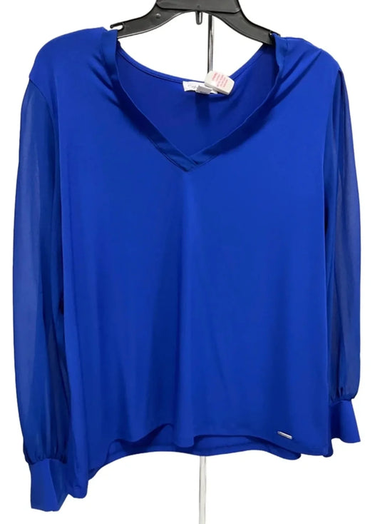 Top Long Sleeve By Calvin Klein In Blue, Size: Xl