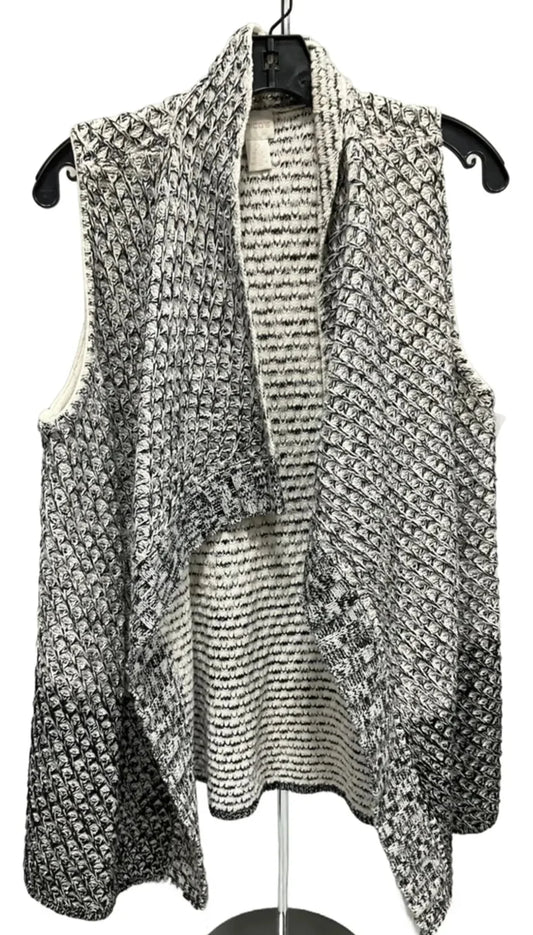 Vest Sweater By Chicos In Black & Cream, Size: L