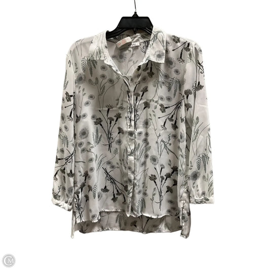 Blouse Long Sleeve By Sioni In Green & White, Size: L