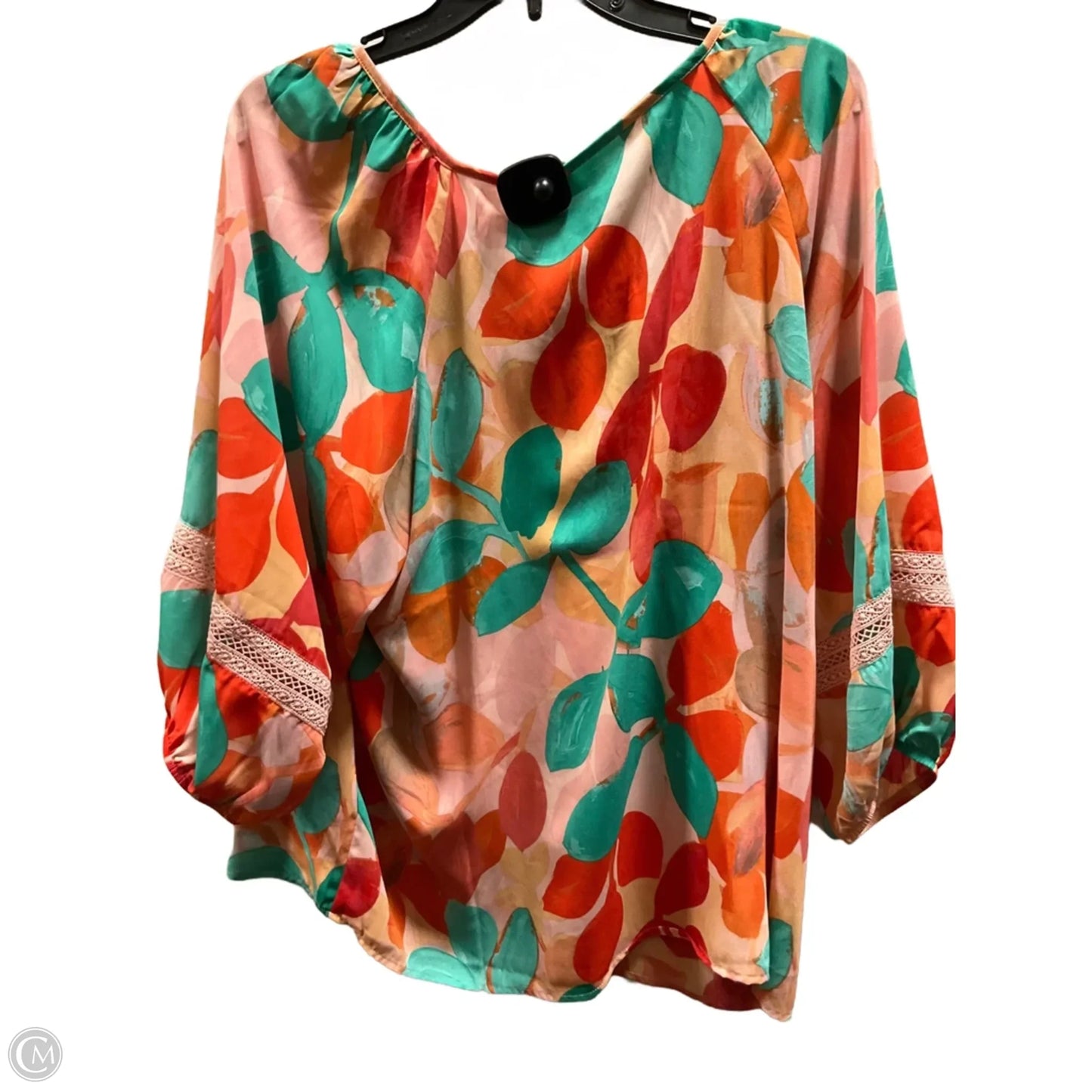 Top 3/4 Sleeve By Hope & Harlow In Green & Pink, Size: 1x