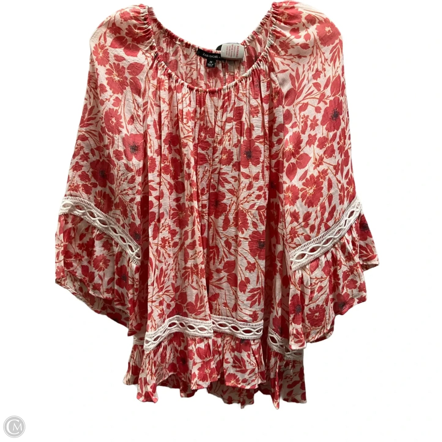 Top 3/4 Sleeve By Zac And Rachel In Red & White, Size: 2x