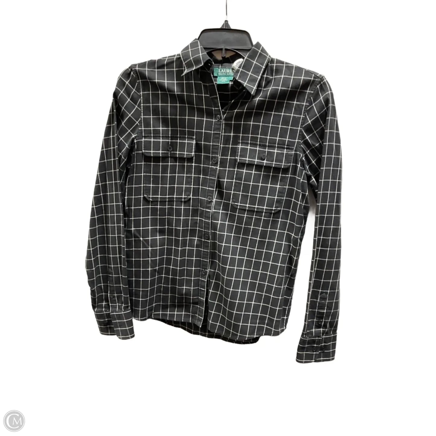 Blouse Long Sleeve By Lauren By Ralph Lauren In Black & White, Size: S