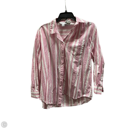 Blouse Long Sleeve By Old Navy In Pink & White, Size: Xs