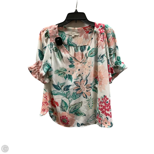 Top Short Sleeve By Loft In Green & Pink, Size: Xs
