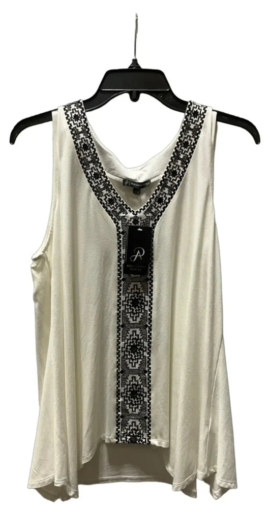 Top Sleeveless Basic By Adrianna Papell In Black & Cream, Size: L