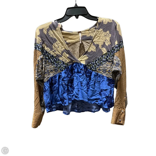 Top 3/4 Sleeve By Free People In Blue & Tan, Size: M
