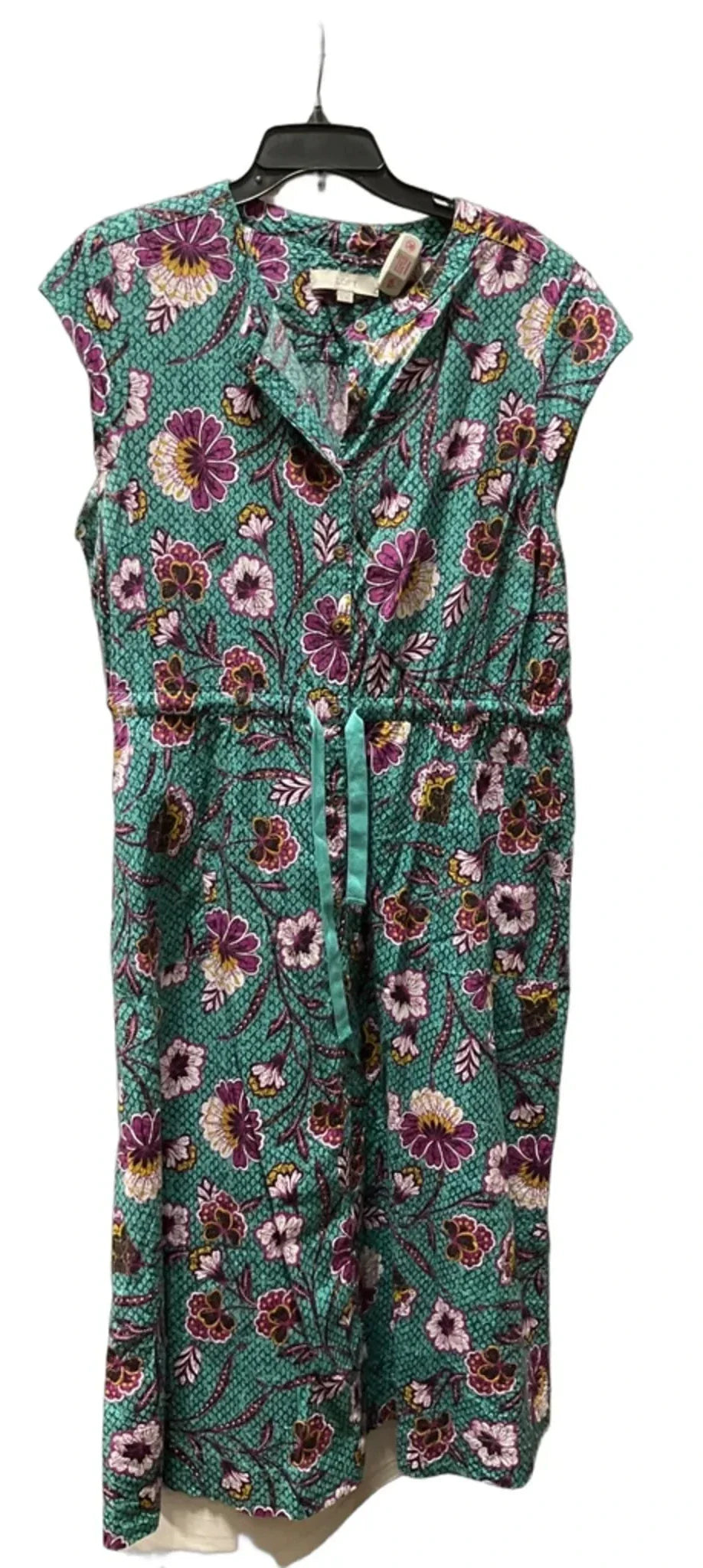Dress Casual Midi By Loft In Green & Purple, Size: 18