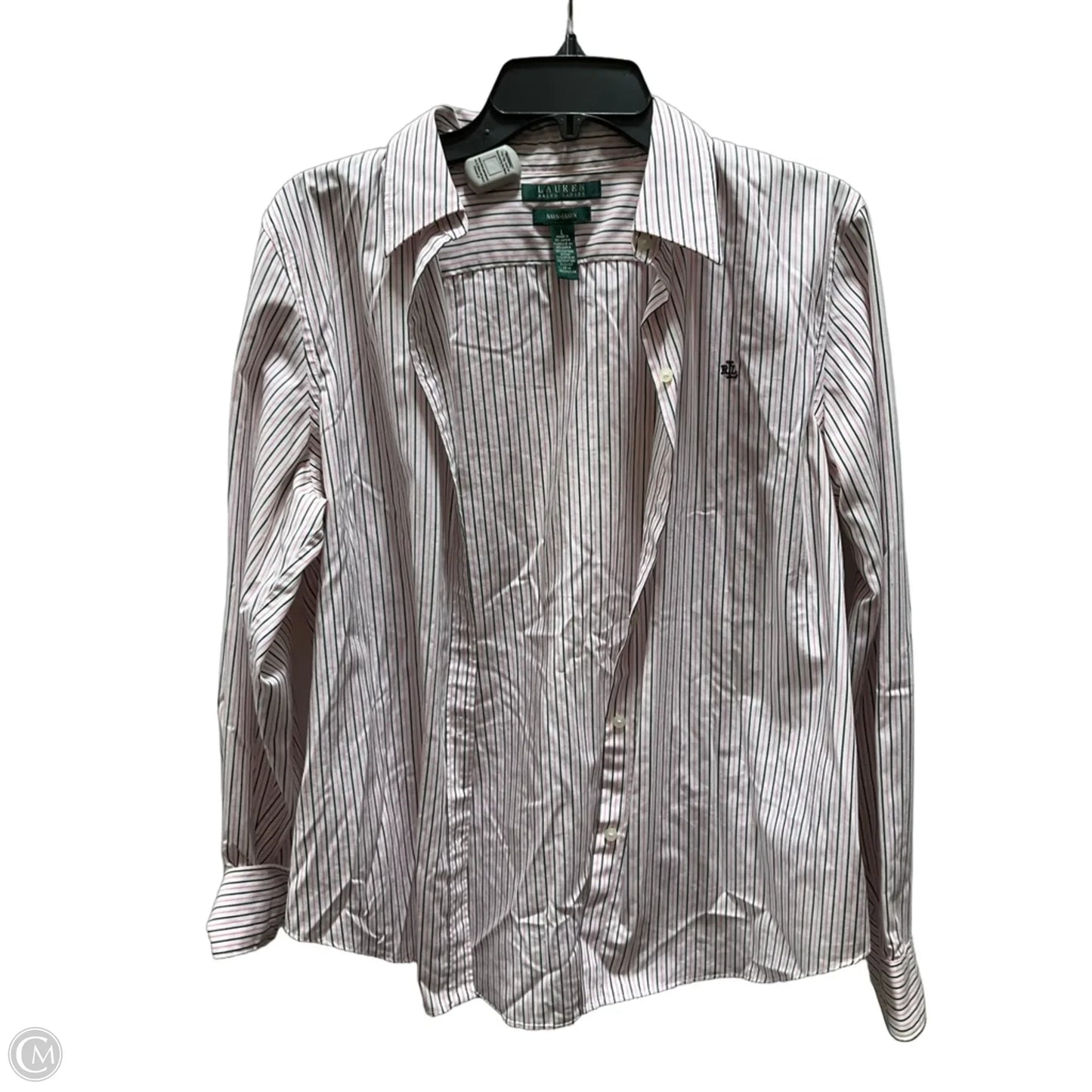 Blouse Long Sleeve By Lauren By Ralph Lauren In Black & Pink, Size: L