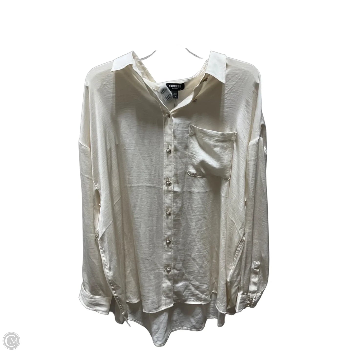 Blouse Long Sleeve By Express In Cream, Size: Xl