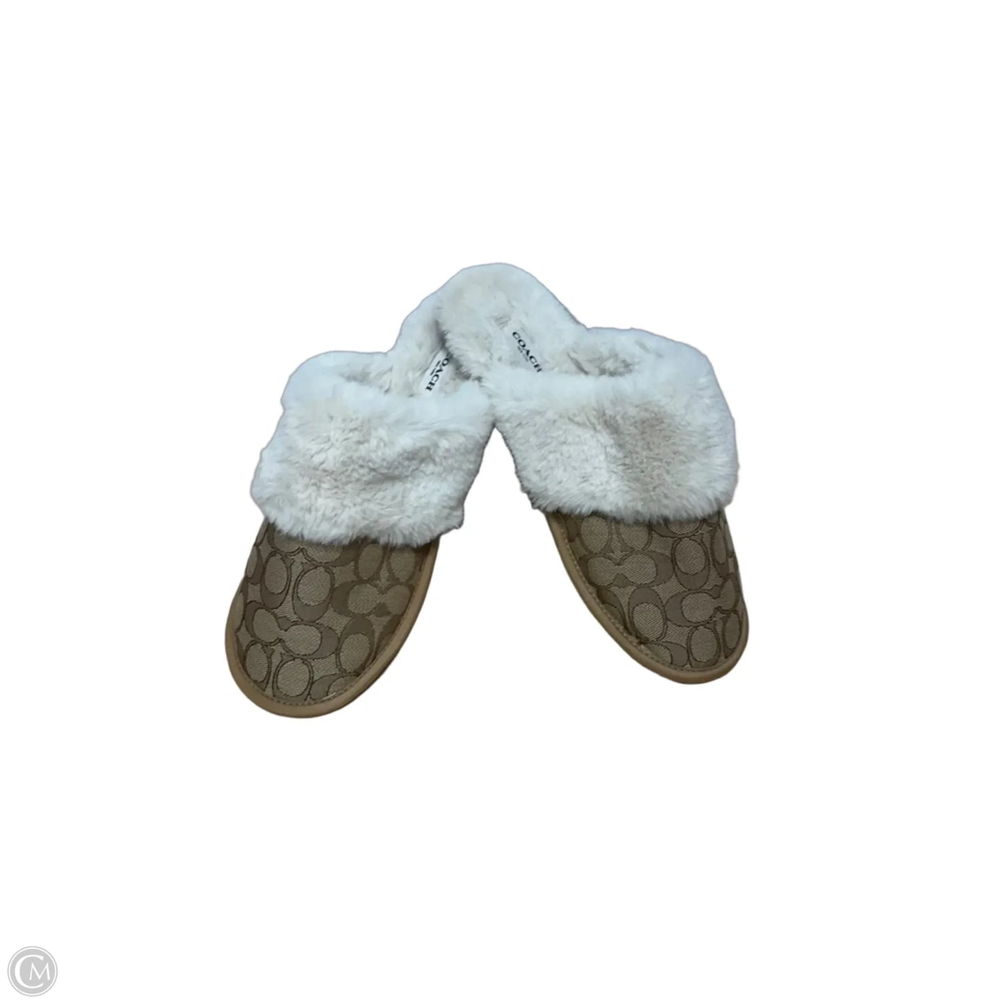 Slippers Designer By Coach In Brown & Cream