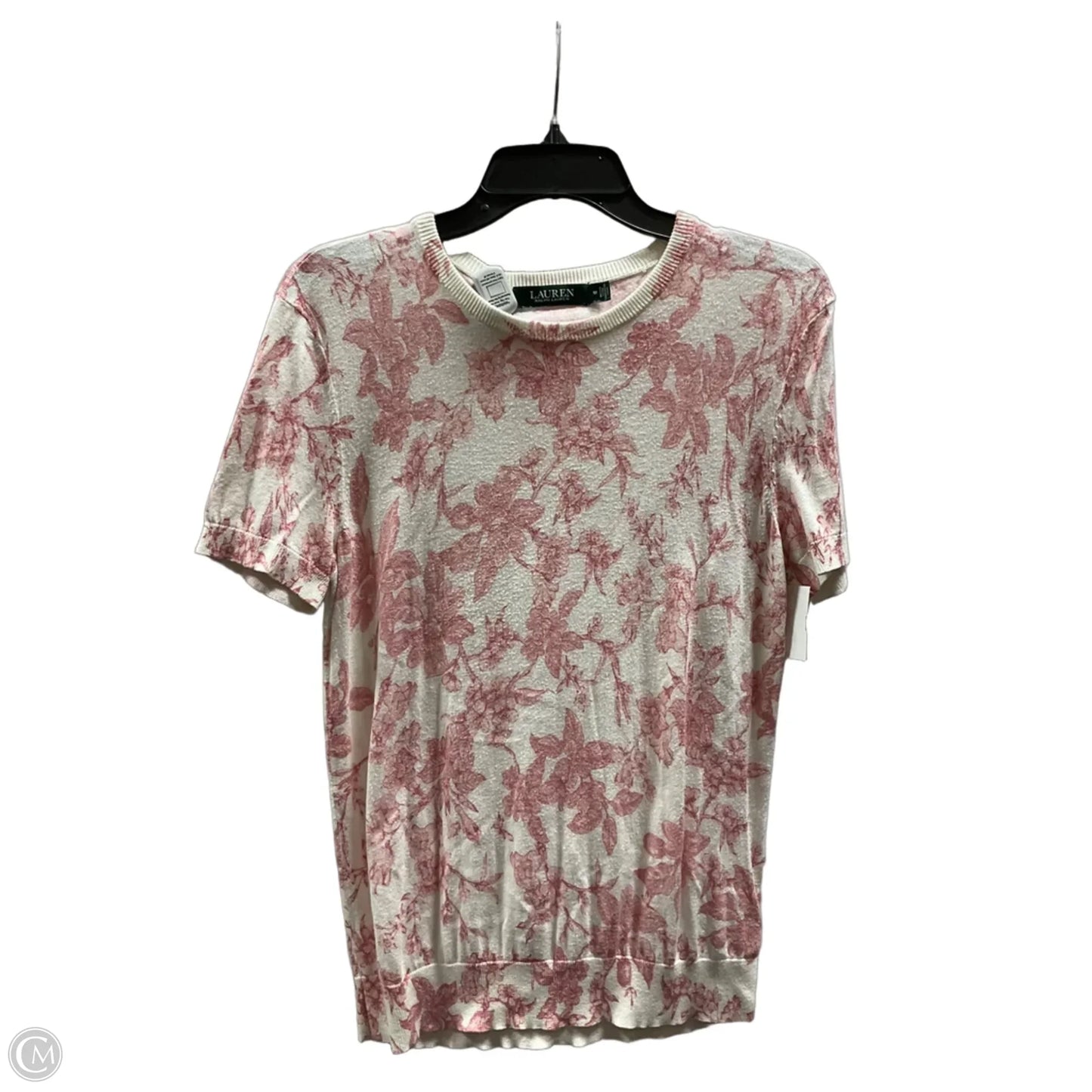 Top Short Sleeve By Lauren By Ralph Lauren In Pink & White, Size: M