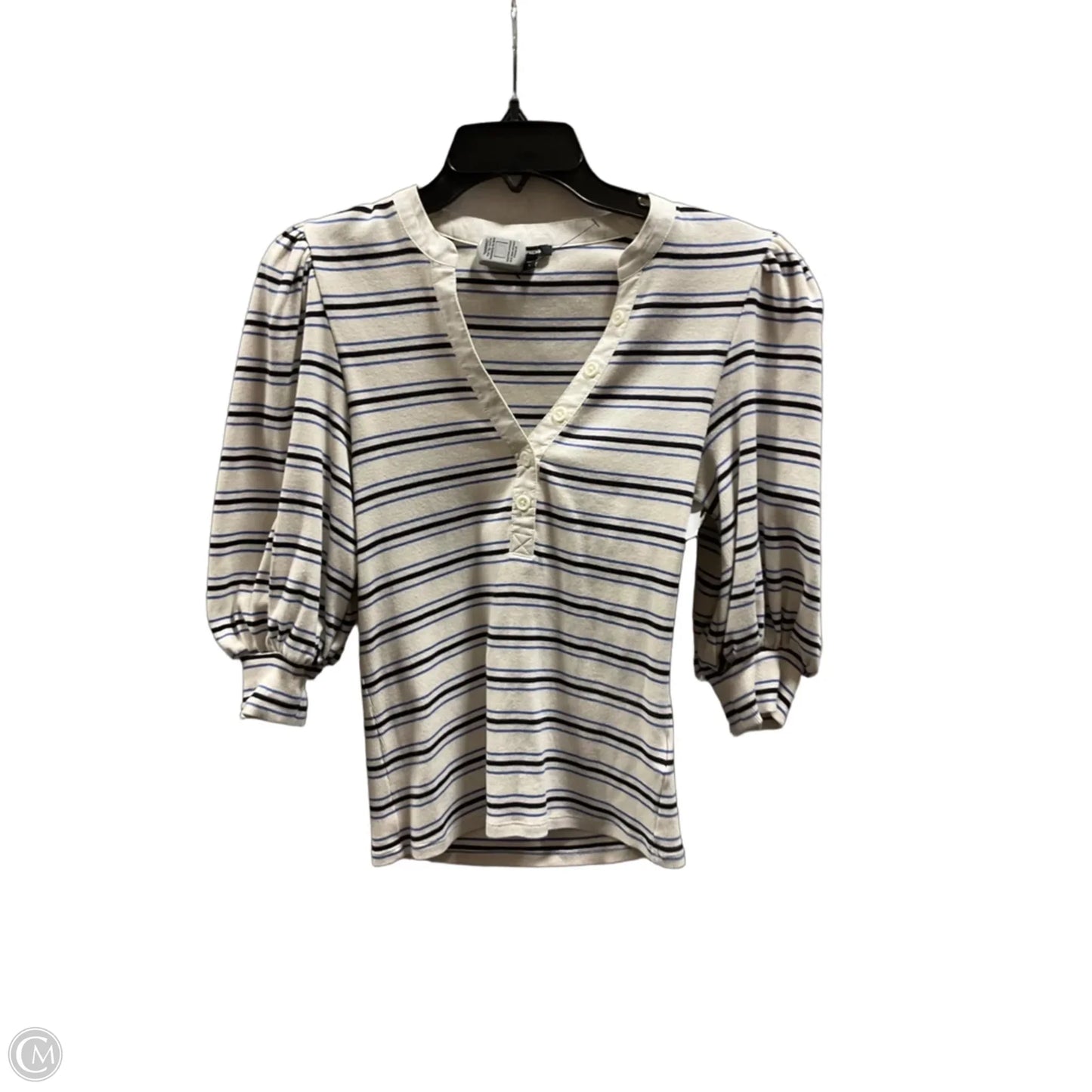 Top Short Sleeve By Express In Blue & Cream, Size: S