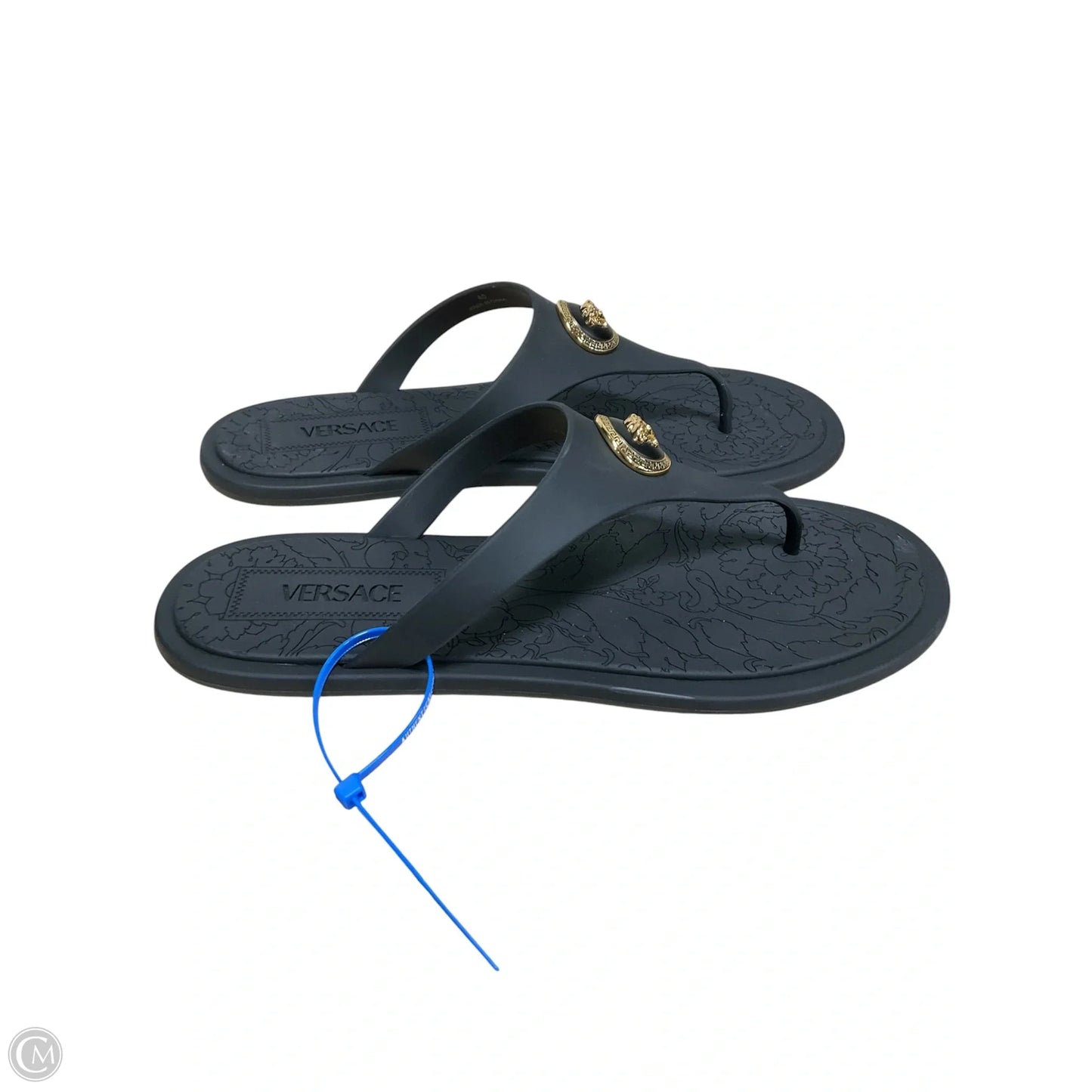 Sandals Luxury Designer By Versace In Black, Size: 9