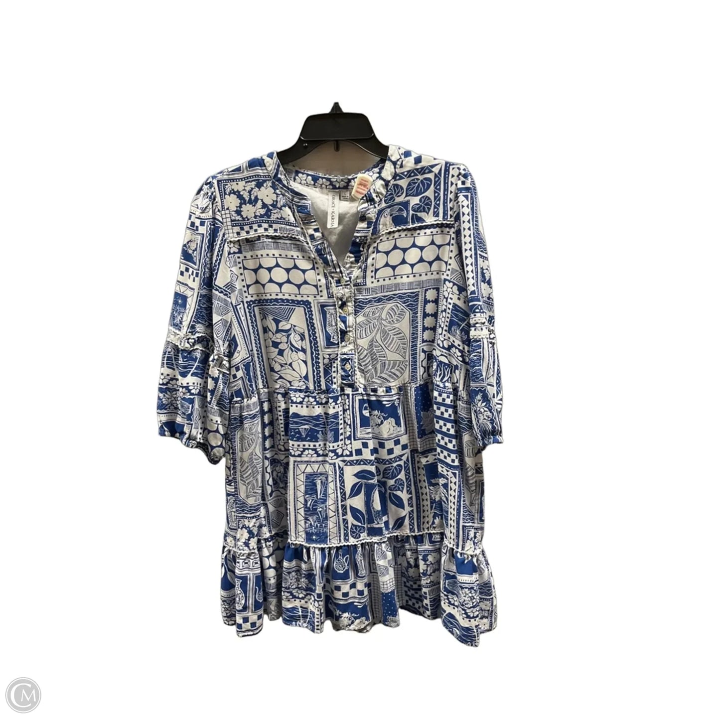 Top 3/4 Sleeve By Grace + Karma In Blue, Size: L