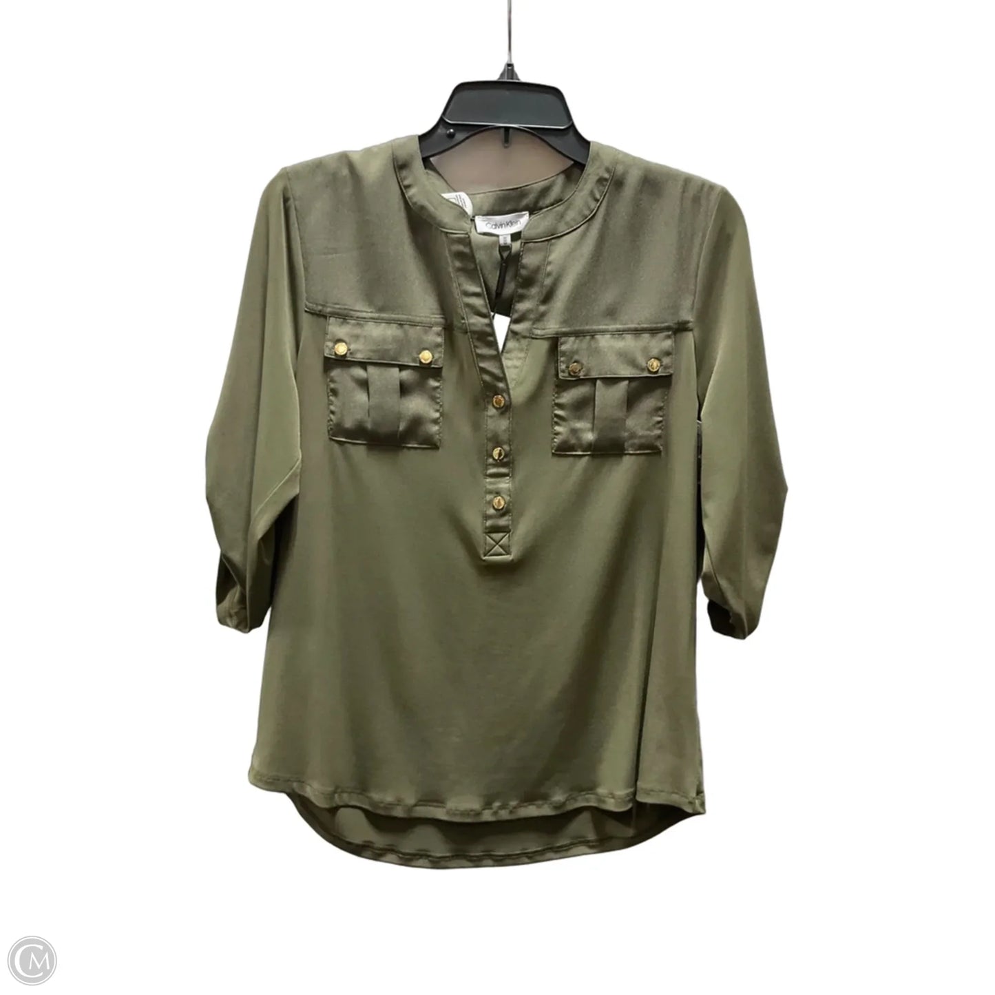 Top 3/4 Sleeve By Calvin Klein In Green, Size: M