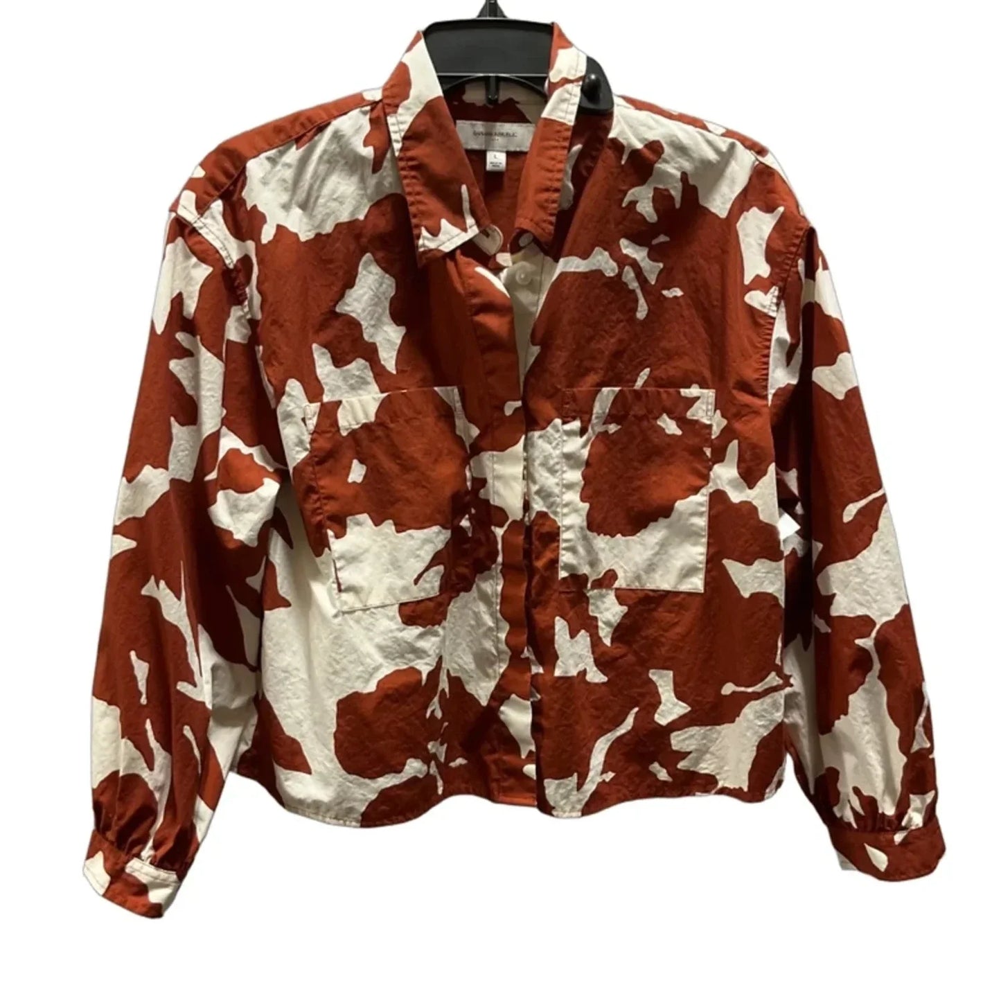 Blouse Long Sleeve By Banana Republic In Red & White, Size: L